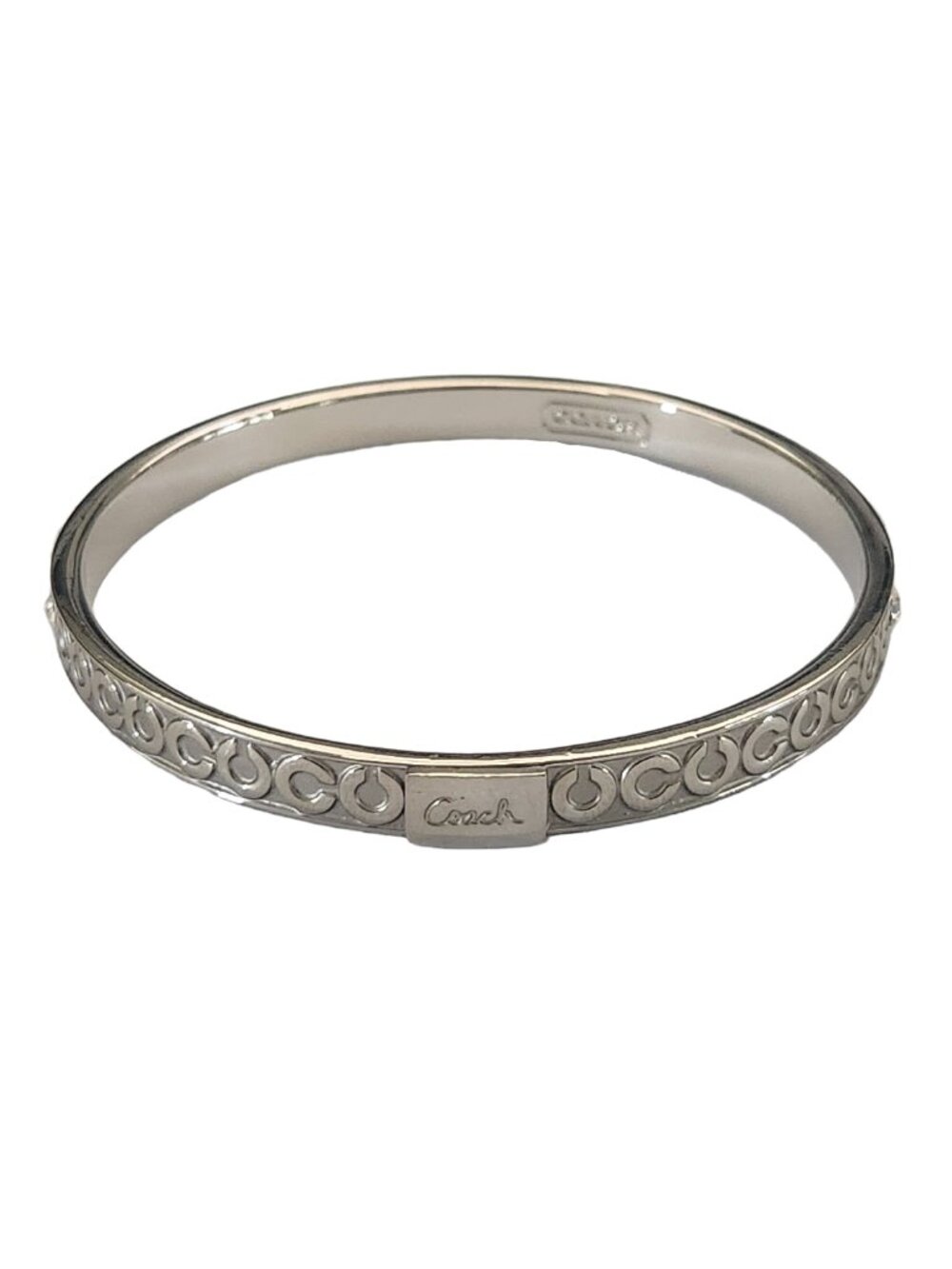 Coach Signature C Silver Tone Bangle Bracelet Rhinestone Logo 5mm